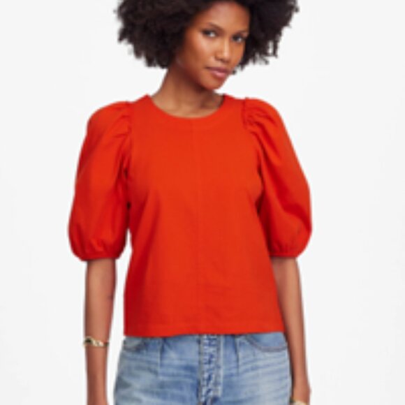 NEW Madewell Puff-Sleeve Tee – Red – Women’s Medium - Picture 1 of 6
